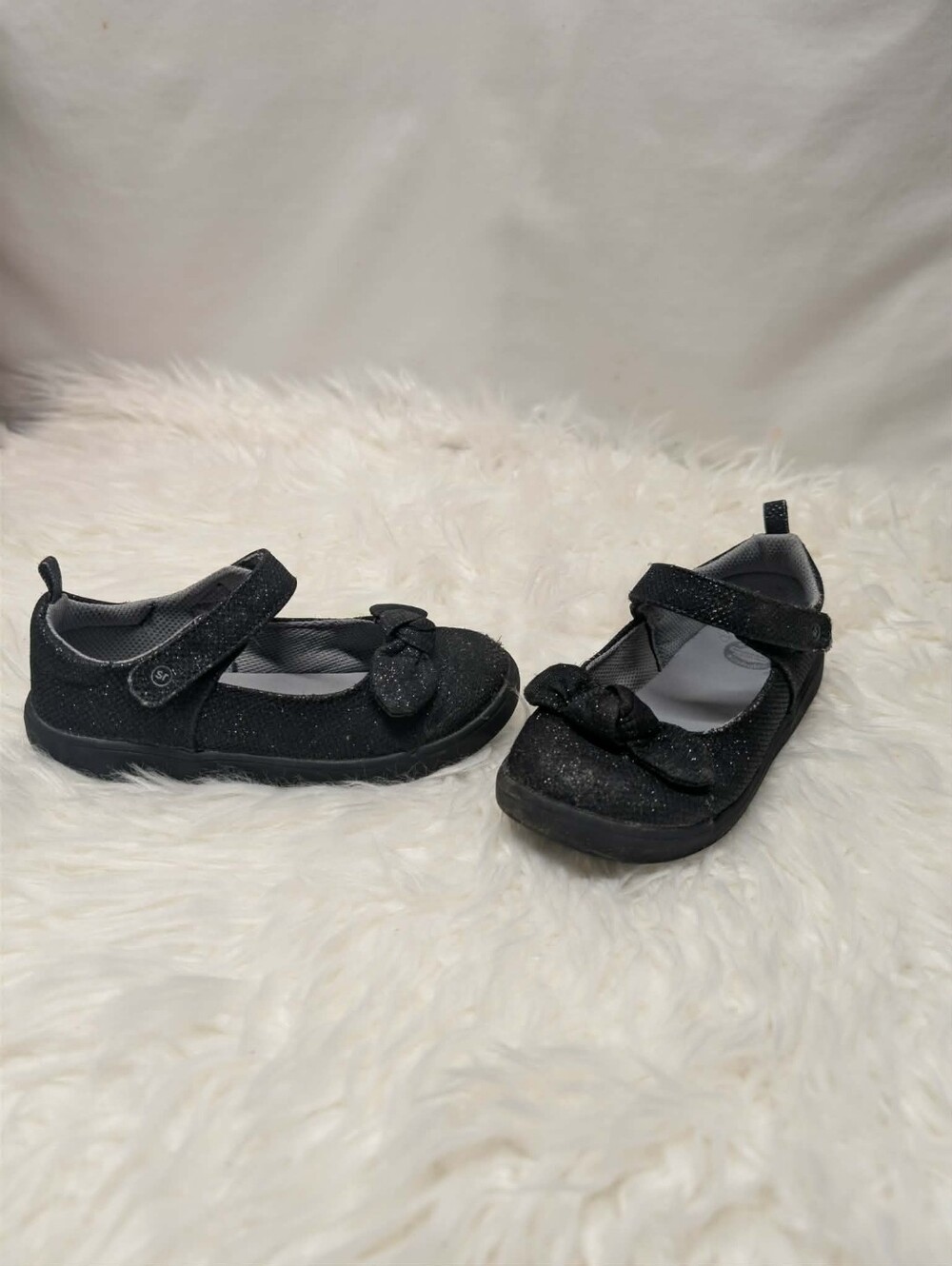Stride Rite Black Glitter Mary Jane Shoes with Bow